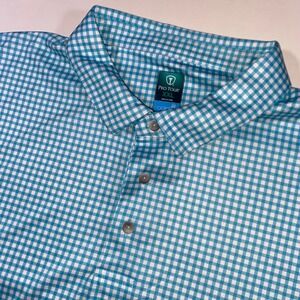 Pro Tour Coolplay Mens XXL Turquoise Gingham Check Golf Polo Shirt Short Sleeve